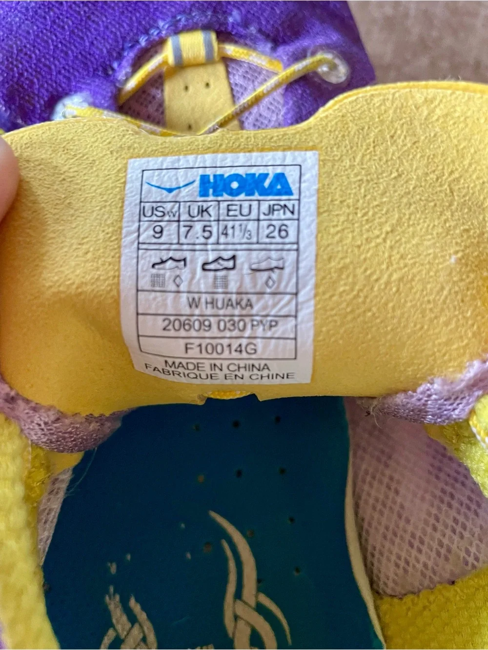 Hoka One One Women's Purple and Yellow Running Sneakers size 9